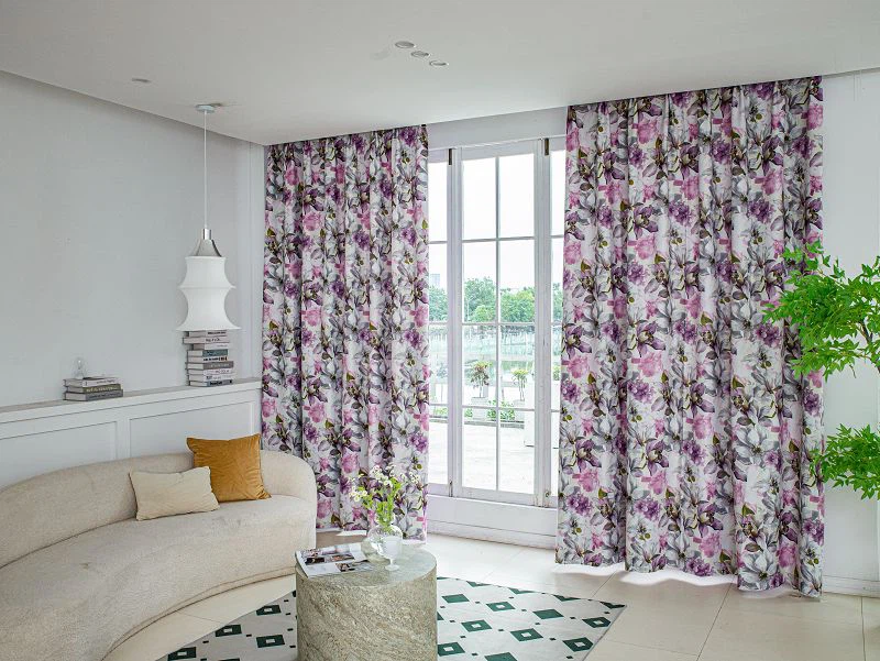 ผ้าม่านลินินข้าวฟ่างพิมพ์ลายดอกลิลลี่