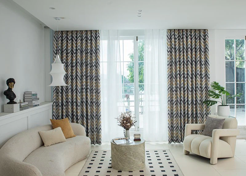 ผ้าม่านลินินข้าวฟ่างพิมพ์ลายคลื่น